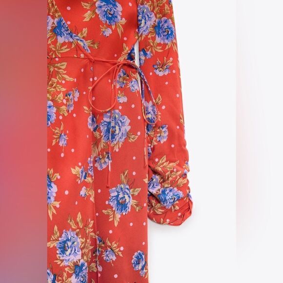 Zara Floral Wrap Dress Viscose Lined - Picture 3 of 5